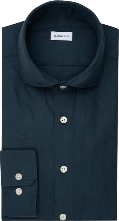 Seidensticker slim fit overhemd - popeline - blauw geruit - Strijkvrij - Boordmaat: 42
