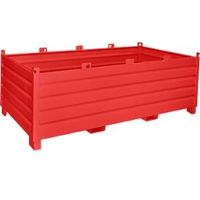 Bauer SBS 2000 opvangbaksysteem, L 1200 x B 2400 x H 850 mm, stapelbaar tot 3 hoog, gelakt, met transportwagen, vlamrood RAL 3000