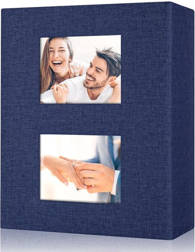 Fotoalbum Linnen - Herinneringen Boek - Foto's Bewaren - Uniek Ontwerp Cover - 200 Foto's - Donkerblauw