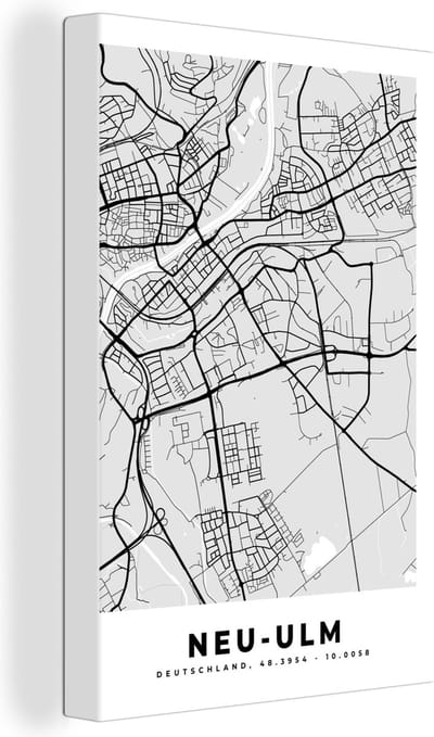 Canvas Schilderij Kaart - Duitsland - Neu-Ulm - Plattegrond - Stadskaart - 20x30 cm - Wanddecoratie