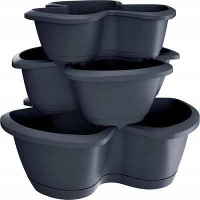 Respana Trio 3-Compartiment Plantenpot Pillar Pot Bloempot Plantentoren Stapelbaar 3 niveaus - Donker Grijs