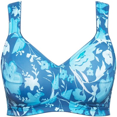 Ulla Popken - Dames - Microvezel-bh bloesems zonder beugel - Donkerpetrol - Maat 85E