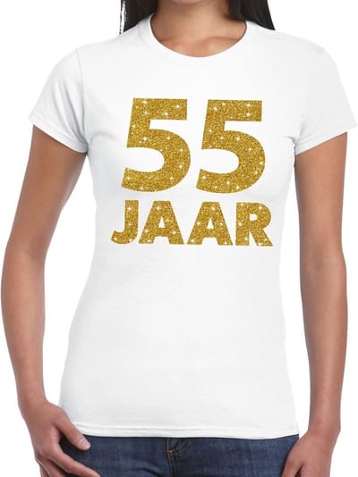 55 jaar goud glitter verjaardag t-shirt wit dames - verjaardag / jubileum shirts XS