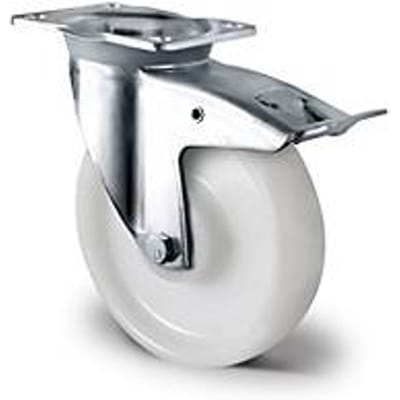 CASCOO zwenkwiel Z0Z0, met rem, wiel ø 200 mm x B 50 mm, polyamide velg, polyamide loopvlak, naturel/wit, dubbele kogellager, tot 1000 kg