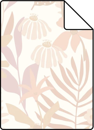 Proefstaal ESTAhome behang tropische bladeren en bloemen beige - 26.5 x 21 cm - 130995-S