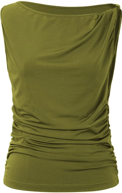 Elegante Top met Gedrapeerde Voorzijde – Modieus Dames T-shirt met Ronde Hals – Stijlvolle Stretchtop met Plooi-Detail en Korte Mouwen - Groen - XS