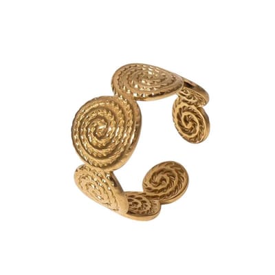 Aramat Jewels | Ringen | Stalen Verstelbare Ring - Gedraaide Cirkels - One Size | Goudkleur | |10mm | Staal | Volwassenen | Verkleurd niet