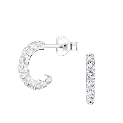 Joy|S - Zilveren zirkonia oorringen stud - halve hoepel oorbellen - 12 mm / 2.3 mm
