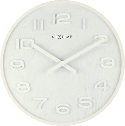 NeXtime - Wandklok - 35 cm - Hout - Wit - 'Wood Wood Medium'