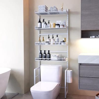 Verstelbaar Wasmachinerek voor Badkamer en Wc - 4 Verdiepingen - 64 x 23,8 x 172 cm - Wit