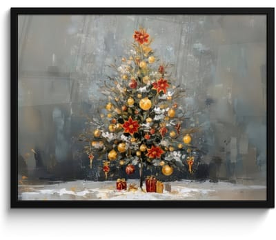 Poster in lijst - Fotolijst 80x60 cm - Posters - Kerstboom - Cadeaus - Rood - Goud - Posterlijst zwart - Decoratie - Wanddecoratie woonkamer - Muurdecoratie slaapkamer - Kerstversiering - Kerstdecoratie voor binnen - Kerstmis