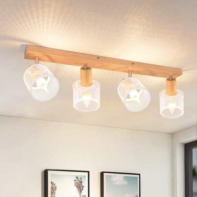NETTLIFE Opbouwspot - Hout - wit - cilinder - 4-lichts - E14 Fitting - 350° draaibar Plafondspot - Kooiontwerp - Metaal - Max.25W - Vintage Plafondlamp - voor Hal | Woonkamer | Keuken - Zonder Lichtborn - L 60cm