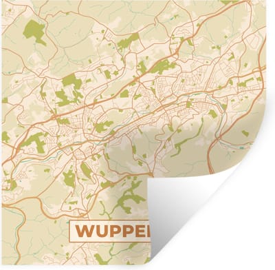 Muurstickers - Sticker Folie - Wuppertal - Kaart - Plattegrond - Stadskaart - Vintage - 100x100 cm - Plakfolie - Muurstickers Kinderkamer - Zelfklevend Behang XXL - Zelfklevend behangpapier - Stickerfolie