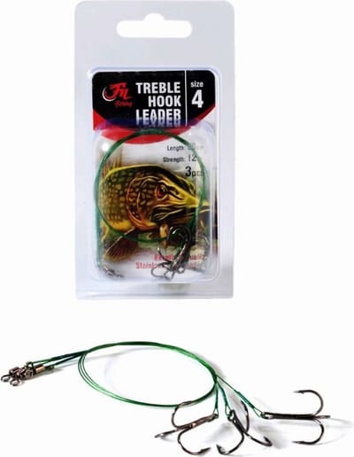 Fil Fishing Treble Hook Leader - Size #2 - 3 stuks - 30cm - 15kg - Roofvis Stalen Onderlijn met Dreg