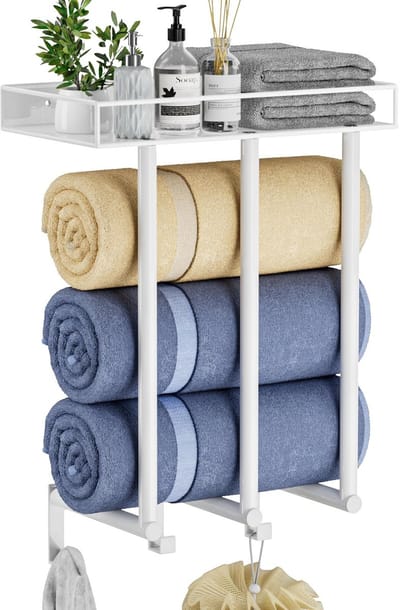 Unyqoos ® Ruimtebesparende Wandhanddoekhouder met Multifunctioneel Opbergrek voor Badkamer