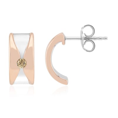 Cavill - Luxe Oorbellen met 0,1 ct Argyle Rose Diamanten - 925 Sterling Zilver - Roségoud Accenten - Ronde Briljant Bezel Zetting - Dames Sieraden