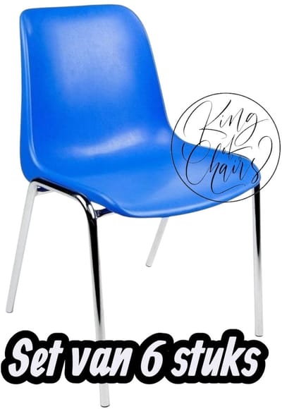 Kantinestoel Helene Blauw -set van 6- verchroomd onderstel kantinestoel stapelstoel kuipstoel vergaderstoel tuinstoel kantine stoel stapel stoel tuin stoel kantinestoelen stapelstoelen kuipstoelen arenastoel schoolstoel bezoekersstoel Everardo