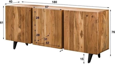 Dressoir Maddi 3-deurs Acaciahout 180x40x76 cm