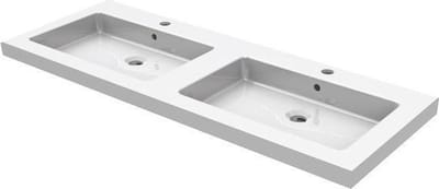 Wiesbaden Kera wastafel dubbel met 2 kraangaten 120x46x5 cm keramiek glans wit