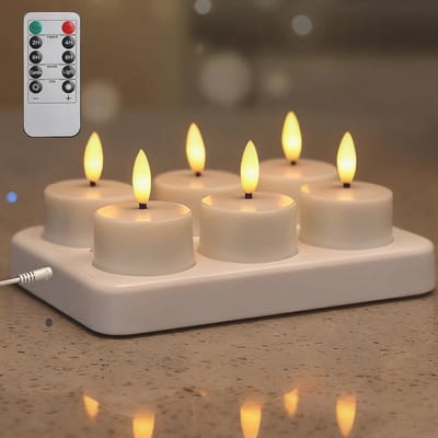 Oplaadbare LED-theelichtjes met Afstandsbediening en Timer - Set van 6 voor Feestdecoratie