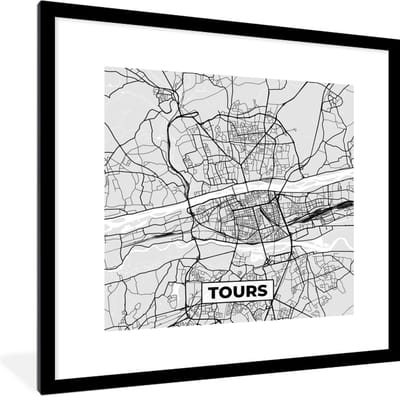 Fotolijst incl. Poster - Plattegrond - Kaart - Stadskaart - Frankrijk - Tours - 40x40 cm - Posterlijst