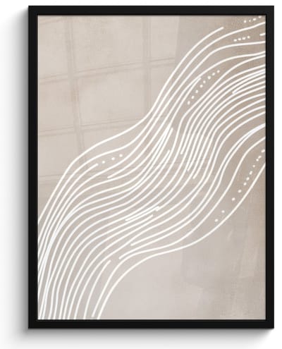 Poster in lijst - Fotolijst 60x80 cm - Posters - Golvende lijnen - Vloeiend - Zandkleurig - Posterlijst zwart - Decoratie - Wanddecoratie woonkamer - Muurdecoratie slaapkamer