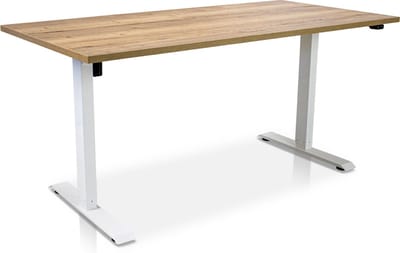 Zit-sta bureau elektrisch verstelbaar - MRC EASY | 160 x 80 cm | inclusief stekkerdoos en kabelklemmen | frame wit - blad robuust eiken
