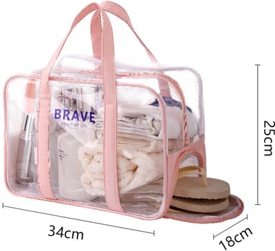 Namajunas - Waterdichte strandtas voor nat en droog - Sporttas - Make up tasje - Zwemtas - Kan schoenen bevatten - Natgoedvak - Unisex - Voor vakantie & strand - Transparant - 1 stuk - Roze