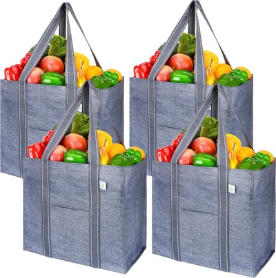 Set van 4 opvouwbare boodschappentassen met handgrepen en stevige bodem voor boodschappen en meer