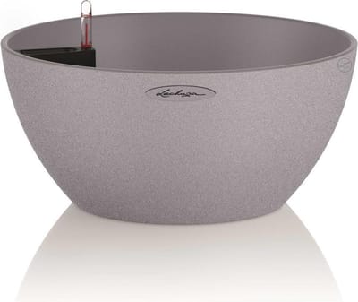 LECHUZA CUBETO Stone 30 - Plantenbak - met uitneembare binnenbak - met bewateringssysteem - ALL-IN-ONE set met LECHUZA-PON - steengrijs