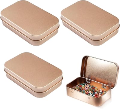 Set van 3 Roze Gouden Metalen Dozen 9,5 x 6 x 2 cm met Deksel voor Snoep, Sleutels en Organisatie