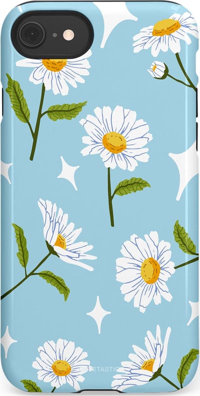 Casetastic hoesje geschikt voor Apple iPhone SE / Apple iPhone 7 / Apple iPhone 8 - Dubbellaagse bescherming - Margrietjes in de Wind - Fashion Case - Lichtblauw Wit Groen