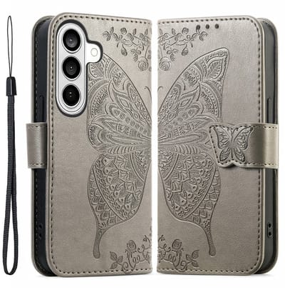 Coverup Hoesje - Geschikt voor Samsung Galaxy A57 Hoesje - Coverup Vlinder Book Case - Taupe Grijs