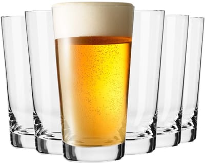 KROSNO | Lange Bier Glazen | Set van 6 - 530 ml | Loodvrij kristalglas | Pure Collectie | Perfect voor Thuis, Restaurants en Feesten | Vaatwasser Veilig