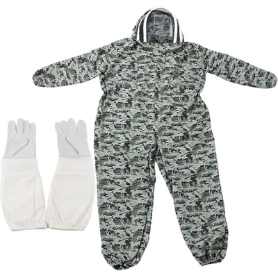 Combinaison d'apiculture une pièce à double fermeture éclair, vêtements de protection pour apiculteur avec gants(1 paire gray