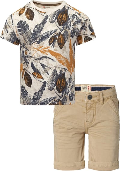 Noppies - Bio kledingset - 2delig - broek Chino Short Gadag-Betgri - Blonde - shirt Gingoog allover print - Maat 92