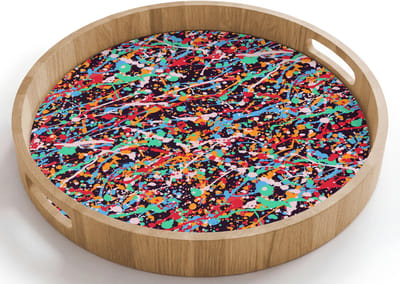 Dienblad rond 40x40 cm - Schootdienblad hout - Spat - Abstract - Waterverf - Multi - Borrelplank rechthoek - Plateau houten dienbladen