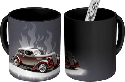 Magische Mok - Foto op Warmte Mokken - Koffiemok - Auto - Sneeuw - Vlammen - Vintage - Magic Mok - Beker - 350 ML - Theemok