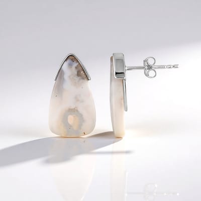 Cavill - Zilveren Druppel Oorbellen - 925 Sterling Zilver Gerhodineerd - 10,6 Karaat Witte Agaat Cabochon - Modern Design - Elegante Dames Oorbellen
