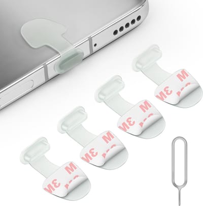 Type C Poort Stofpluggen, Anti-Stof Deksel Caps, Siliconen USB C Stofplug met Verwijderbare Lijm en Kaartverwijder Pin, USB-C Oplaadpoort Bescherming voor Laptop, iPad en iPhone Accessoires (4 Stuks)