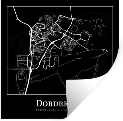 Muurstickers - Sticker Folie - Kaart - Dordrecht - Plattegrond - Stadskaart - 100x100 cm - Plakfolie - Muurstickers Kinderkamer - Zelfklevend Behang XXL - Zelfklevend behangpapier - Stickerfolie