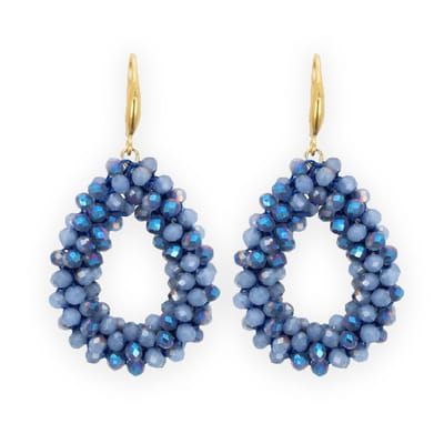 Lajetti - Druppel Oorbel Blauw Stainless Steel Gold Plated Dames Oorbellen - Beaded Earrings