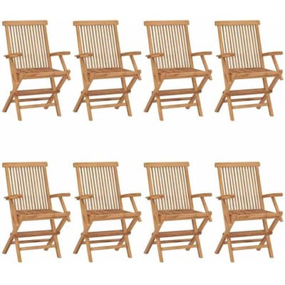 vidaXL - Opklapbare - stoelen - met - zwarte - kussens, - 8 - stuks, - massief - teakhout