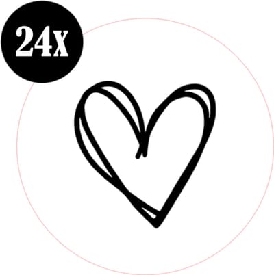 24x sluitstickers - Hartje - Sluitzegel - sticker - kaart - 40 mm - matte sticker - etiketten - cadeau - inpakken