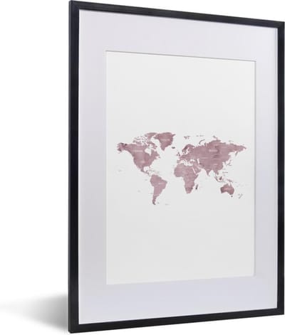 Poster in lijst - Fotolijst 30x40 cm - Posters - Wereldkaart - Roze - Marmer - Posterlijst zwart - Decoratie - Wanddecoratie woonkamer - Muurdecoratie slaapkamer