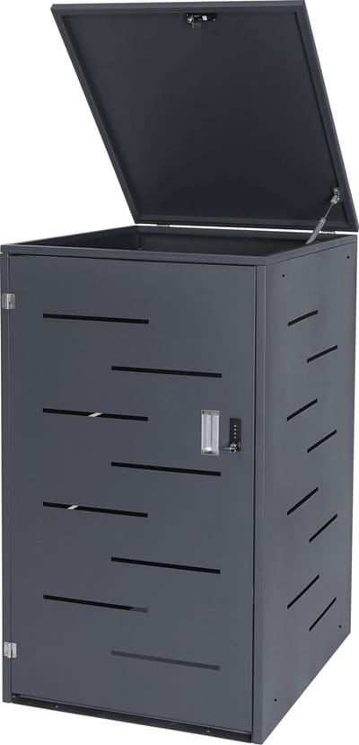 Afvalbakdeksel MCW-E83, afvalbakdeksel afvalbak, uitschuifbaar 117x66x80cm ~ antraciet, staal 33kg
