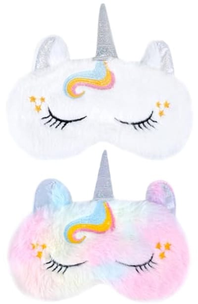 2 Pcs Unicorn Sleeping Mask - Cute Plush Eye Mask and Headband for Travel and Relaxation