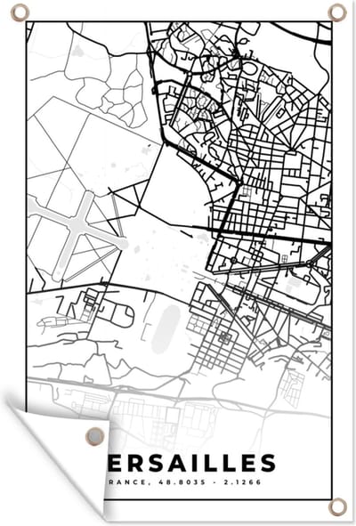 Muurdecoratie Kaart - Stadskaart - Versailles - Frankrijk - Plattegrond - Zwart wit - 120x180 cm - Tuinposter - Tuindoek
