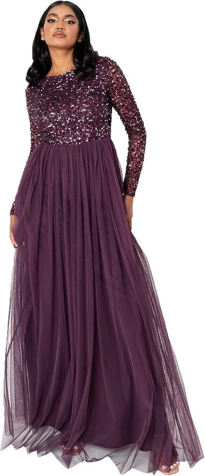 Elegante Maxi Jurk met Lange Mouwen en Pailletten voor Dames - Plus Size Geschikt