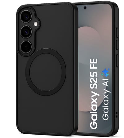 Hoesje geschikt voor Samsung Galaxy S25 FE - Geschikt voor Magsafe - Shock Proof Case – Mat Zwart